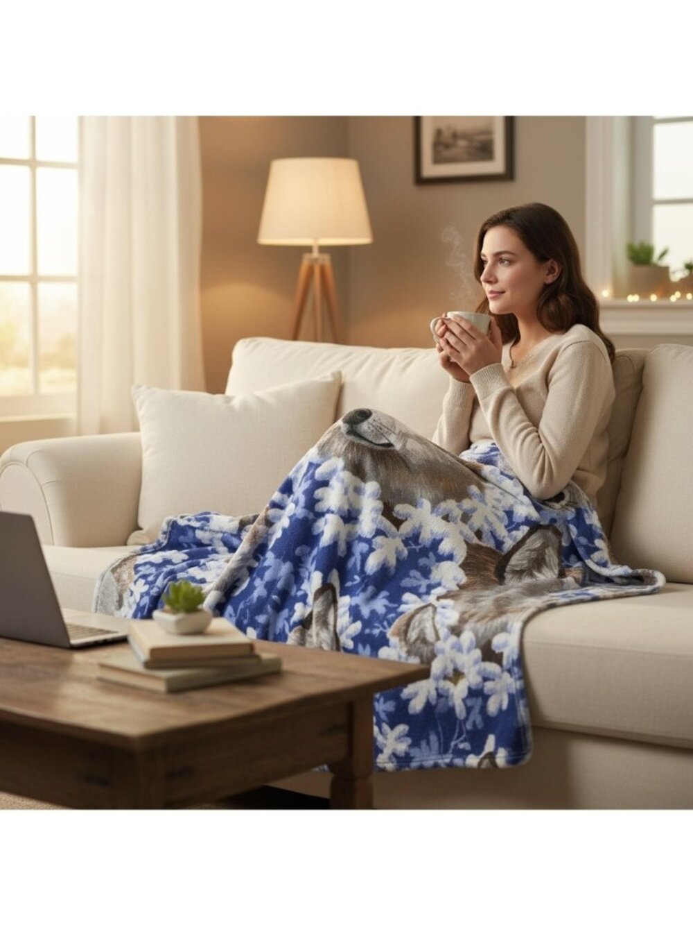 Basics Wolf Print Blanket Twin/Full Size 72"x90"